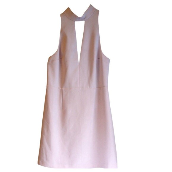 NWTS Pink Mini Dress Mock Neck Keyhole Sleeveless Sheath black lace Sz 0 Express - Picture 2 of 11